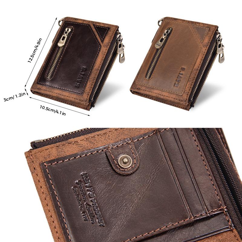 Men's Bifold Genuine Leather Wallet with Chain, Card Holder Purse with Zip Coin Pocket