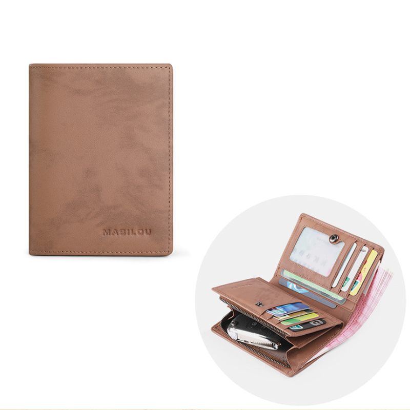 Men's Short Bifold RFID Zip Wallet, Multi-card Slot Card Holder