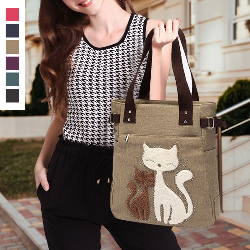 Large Capacity Cat Printing Canvas Shoulder Bag