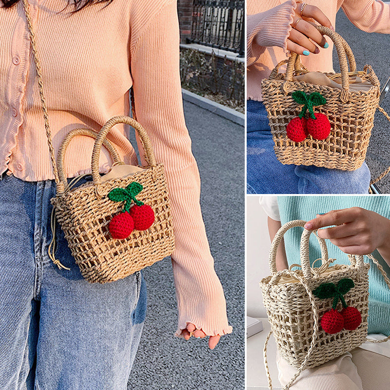 Cherry Decor Beach Straw Bag