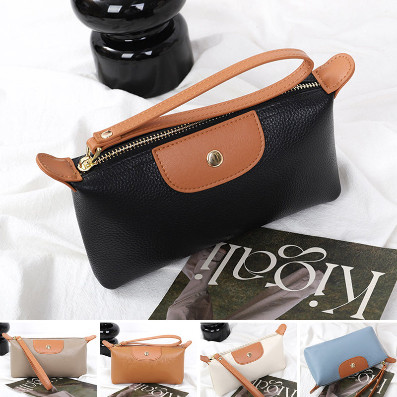 Handheld Leather Clutch Lightweight Large Space Wrist Zipper Wallet