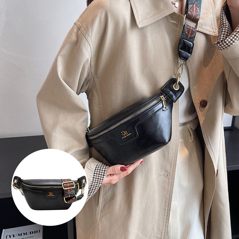 Retro Leather Wide Strap Waist Bag