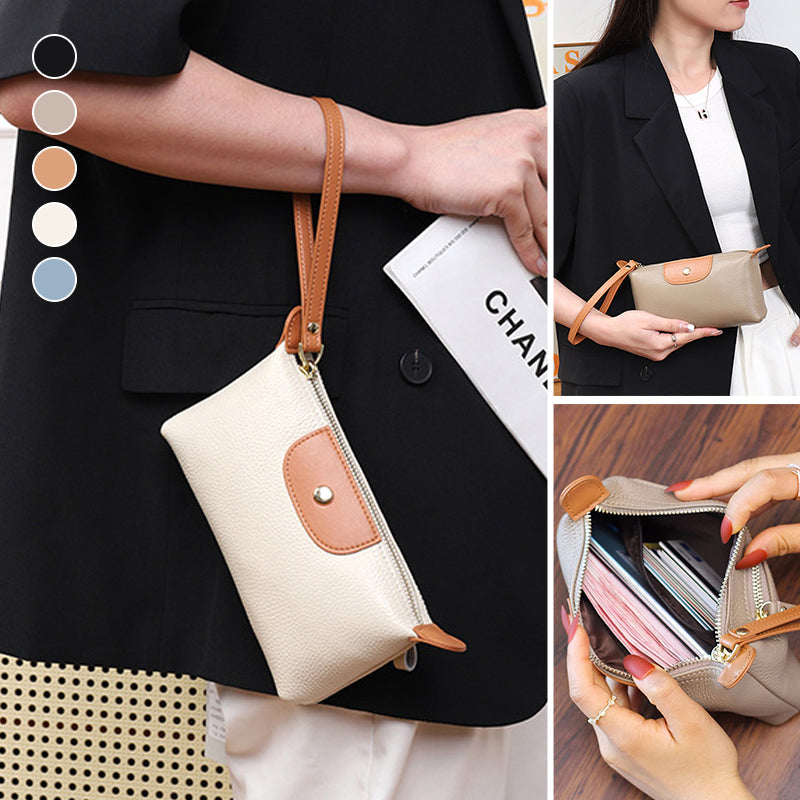 Handheld Leather Clutch Lightweight Large Space Wrist Zipper Wallet