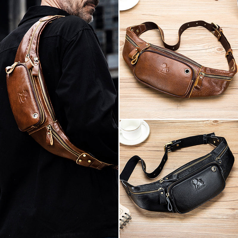 Retro Multi-Pocket Multifunctional Sling Bag Waist Bag