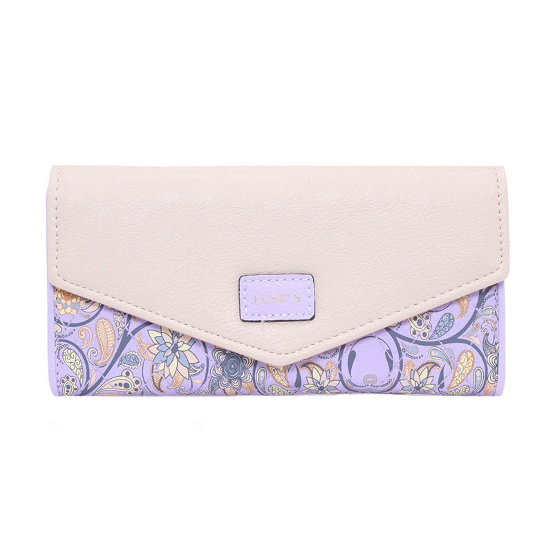 Ladies Floral Rhombus Long Wallet, Hit Color Envelope Buckle Clutch