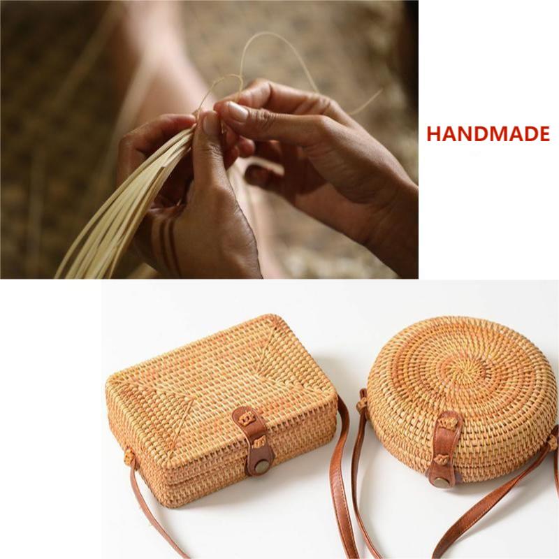 Hand Woven Rattan Style Circle Shoulder Bag