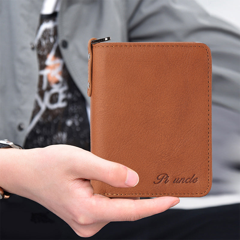 Men's Rfid Bifold Genuine Leather Wallet Zipper Purse
