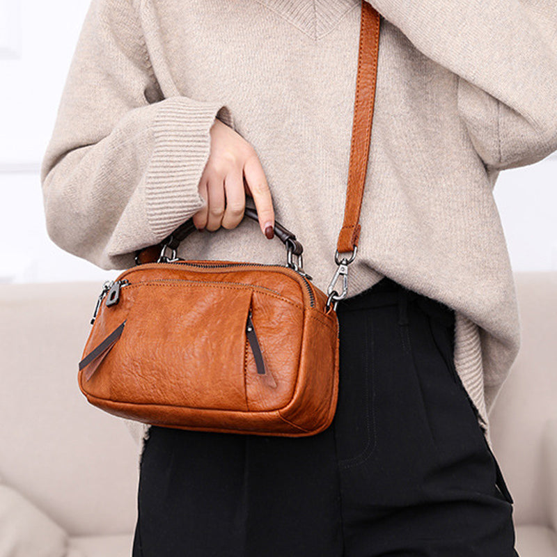 Multi Pockets Soft Leather Crossbody Shoulder Bag