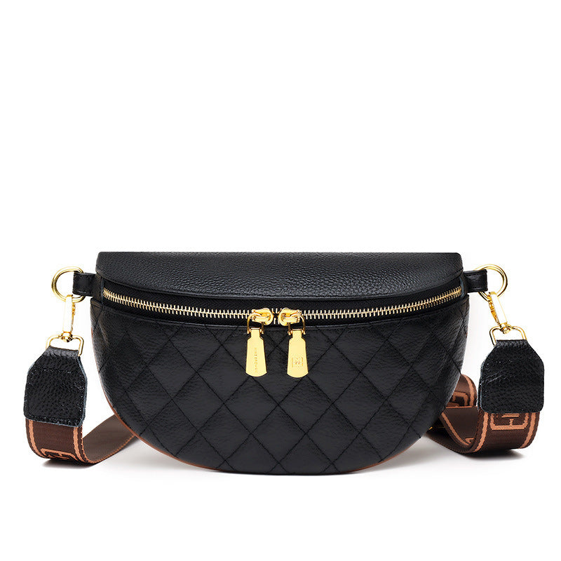 Cowhide Leather Rhombus Pattern Waist Bag