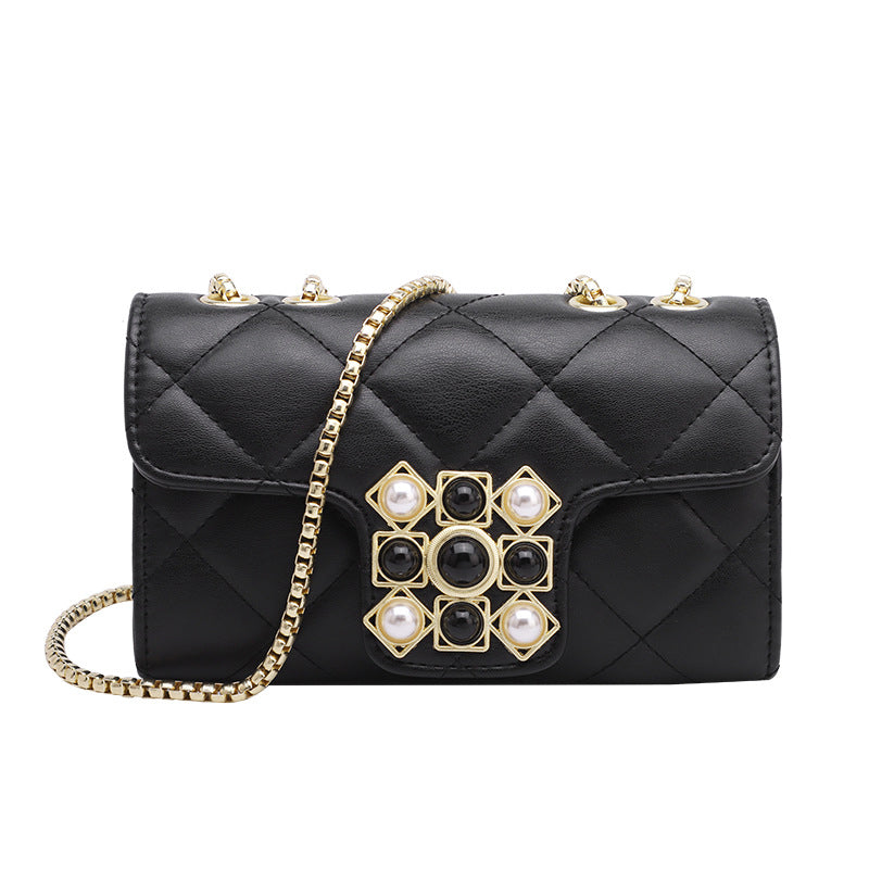 Quilted Lattice Chain Bag, Solid Color Flap Elegant Shoulder Bag