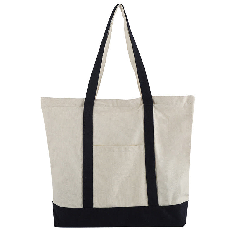 Stylish Canvas Tote Bag with an External Pocket